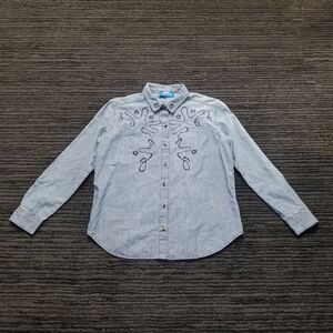 M.i.h Jeans Size S Chambray Vigo Long Sleeve Embroidered Button Up Top